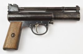 Webley Mark I .177 air pistol with gilt logo inset to the wooden grips and adjustable sights and