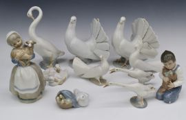 Nine Lladro and Nao figures, some boxed, tallest 24cm