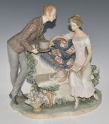 Lladro figural group Will You Marry Me? sweethearts on a garden seat, with original box, H31cm