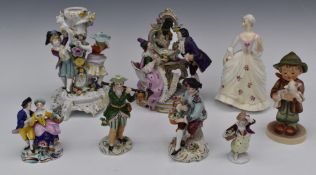 Collection of porcelain figures including continental, Dresden, Worcester etc, tallest 13cm