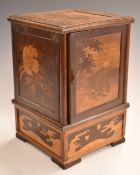 Japanese early 20thC smoker's cabinet with inlaid decoration including Mount Fuji and