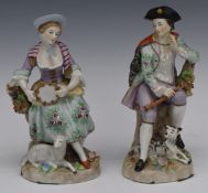 Sitzendorf pair of figures of musicians with dog and lamb, H21cm