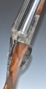 Essex 12 bore side by side shotgun with engraved scenes of dogs to the locks, engraved underside,