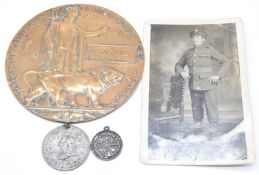 British Army WW1 Memorial Plaque / Death Penny for Sapper John James, Royal Engineers, with his