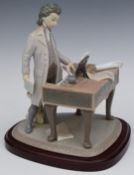 Lladro Young Beethoven signed figure, with certificate and wooden plinth, H24cm