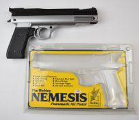 Webley Nemesis .177 air pistol with chrome emblem to the chequered grips, NVSN, in original