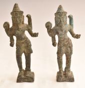 Pair of antique cast metal Indian deities, 9.5cm tall.