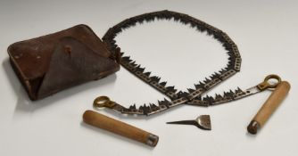 WW2 folding saw by Francis Wood & Son, Sheffield, with leather pouch dated 1943