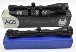 Two rifle scopes Edgar Brothers 5-20x50 with scope mounts and Leslie Hewett 4x40 with scope