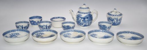 A collection of early 18thC transfer printed toy/child's teaware decorated with Chinoiserie