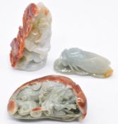 Three Chinese carved jade / hardstone fish, bird and cicada figures, tallest 4.5cm