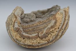 Claudi Casanovas (b1956) stoneware shell dish with striated decoration, D27 x H16.5cm