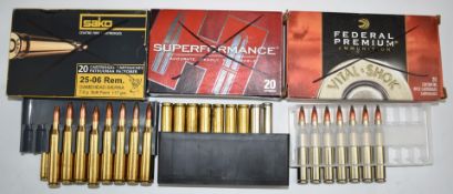 Fifty-one .25-06 rifle cartridges Federal Premium, Sako and Hornady, all in original boxes. PLEASE