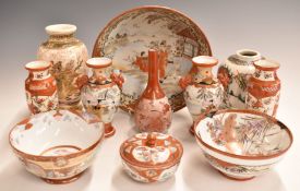Eleven pieces of Japanese Kutani & Satsuma and Chinese ceramics including vases, pedestal bowls etc,