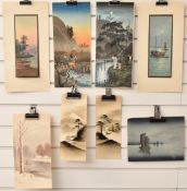 A collection of Chinese and other eastern pictures including a watercolour signed Keishu