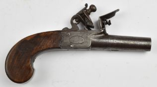 Twigg of London flintlock pocket pistol with named and engraved locks, folding trigger, shaped