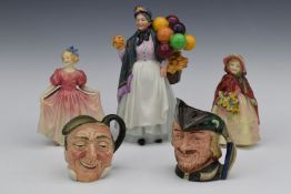 Royal Doulton figurines and character jugs including Biddy Penny Farthing, Sweeting, Granny's