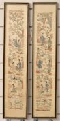 A pair of Chinese late 19th/ early 20thC embroidered cuffs decorated with figures, framed and