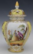 Dresden covered vase decorated with Watteau scenes, H34cm