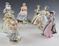 Seven Royal Worcester figurines including a set of four Old Country Ways, tallest 22cm