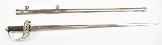 British 1827 pattern Rifle Officer's sword with strung bugle cypher, shagreen grip, serial number