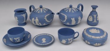 Collection of Wedgwood Jasperware including two teapots, tallest 19cm