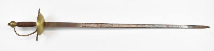 Rapier with brass hilt and cap guard and 84cm double edged steel blade. PLEASE NOTE ALL BLADED ITEMS