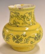Iznik/Persian 18thC or earlier pedestal vase with blue decoration on yellow ground, 10.5cm tall