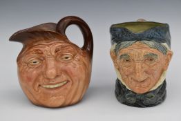Two Royal Doulton jugs Toothless Granny and John Barleycorn, Old Lad, tallest 18cm