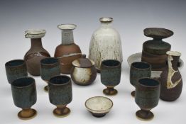 Collection of Janet Leach studio pottery, further St Ives wine set etc, tallest 17cm