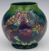 Moorcroft bulbous vase decorated with finches, H18cm