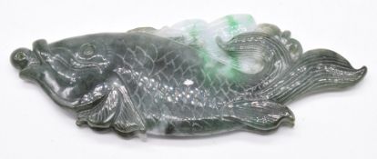 Chinese carved jade fish plaque / pendant, L14.5cm