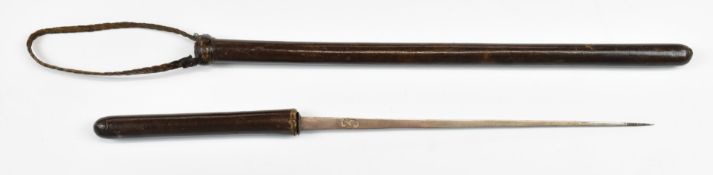 Officer's leather bound dagger stick/cane with 28cm tapered blade stamped 3.PLEASE NOTE ALL BLADED