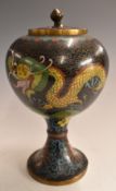 Chinese 19thC cloisonné lidded jar of baluster form with dragon decoration, 20.5cm tall.