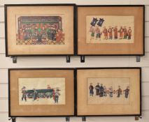 Set of four Chinese paintings on rice paper, largest 19 x 30cm