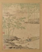 Foi Chong-Wu woodblock print 'Hermit of Bamboo Stream' with details verso, 34 x 27cm