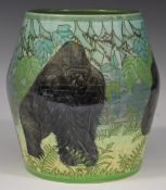 Dennis Chinaworks signed Sally Tuffin limited edition 1/5 barrel vase decorated with gorillas,