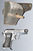 Deactivated Beretta Model 70 7.65mm semi-automatic pistol with named and chequered grips, spurred