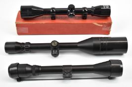 Three rifle scopes comprising a Simmons 3-9x50, a Hunter 4x40 and an unnamed 6x40
