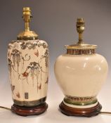 Two Japanese Satsuma lamps including one with gilt decoration and seal mark, largest 39cm tall