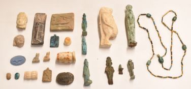 A collection of ancient Egyptian and later amulets, statuettes etc