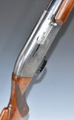 Browning 12 bore two-shot semi automatic shotgun with engraved locks, chequered semi-pistol grip and