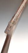 Eastern matchlock rifle with bulbous butt, barrel bands and 45 inch smooth bored Damascus barrel,