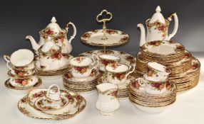 Approximately sixty eight pieces of Royal Albert Old Country Roses teaware including two teapots and