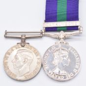 British Army Royal Signals General Service Medal with clasp for Canal Zone named to 2Lt B H Adams,