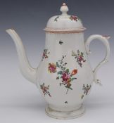 An 18thC pedestal coffee pot and cover decorated with flowers, H25cm