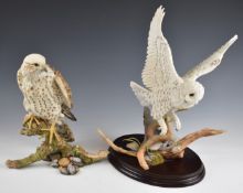 Two Country Artists bird of prey figures 'Saker Falcon' and 'Snowy Owl Flight', one with box,