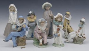 Eight Nao figures including clown musicians, tallest 25cm