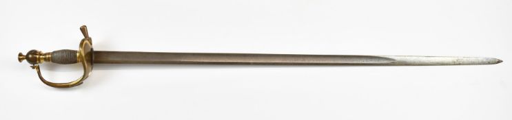 Swedish 18thC sword with brass guard, wire covered grip and 89cm single edged blade. PLEASE NOTE ALL