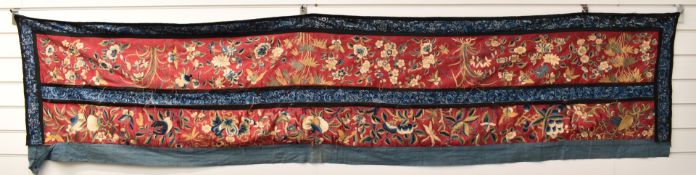 Chinese embroidered an altar cloth decorated with butterflies and flowers, 225 x 60cm